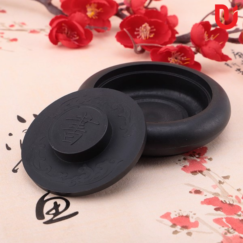 Nghiên mực tròn nắp chữ Thư
